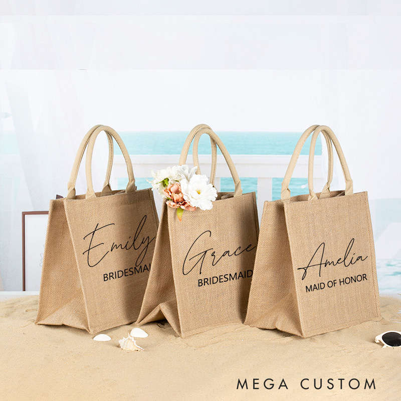 Personalized Bridesmaid Burlap Tote Bags Custom Beach Jute Bag Bridesmaid Proposal Bag Bachelorette Party Favors