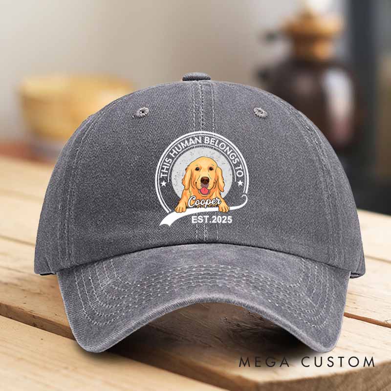 Personalized Dog Lover This Human Belongs to Me Washed Cap