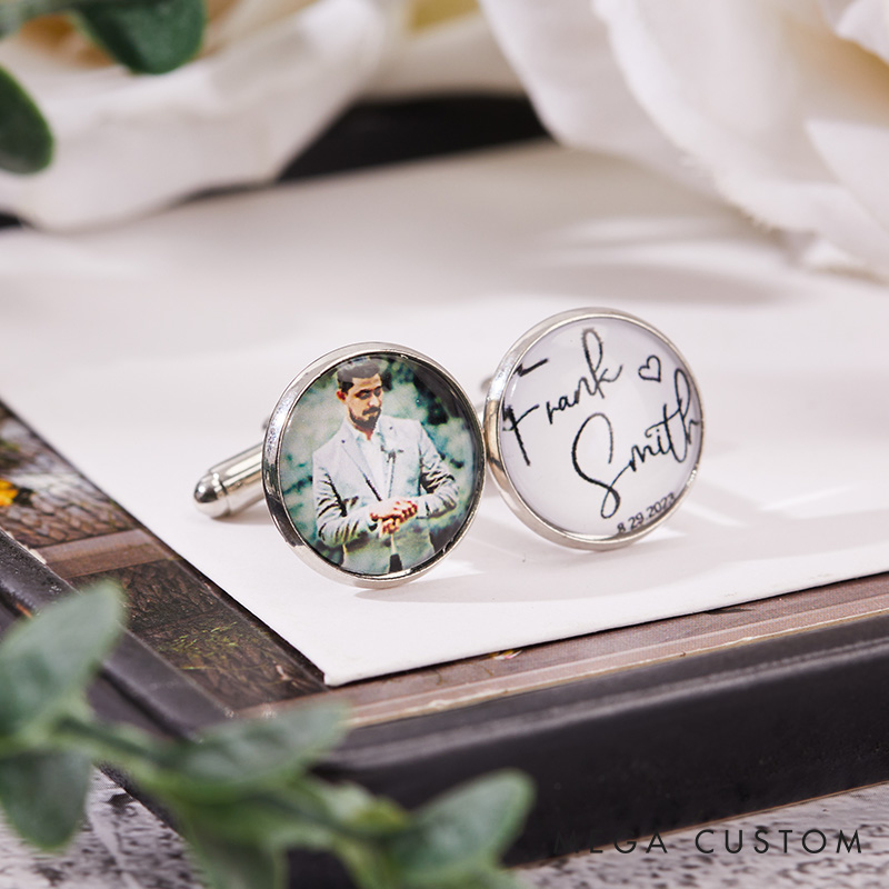 Personalized Photo Cufflinks with Text Wedding Gift Photo Cufflinks Groom Groomsmen Gifts for Men Father of the Bride Gift Husband Cufflinks