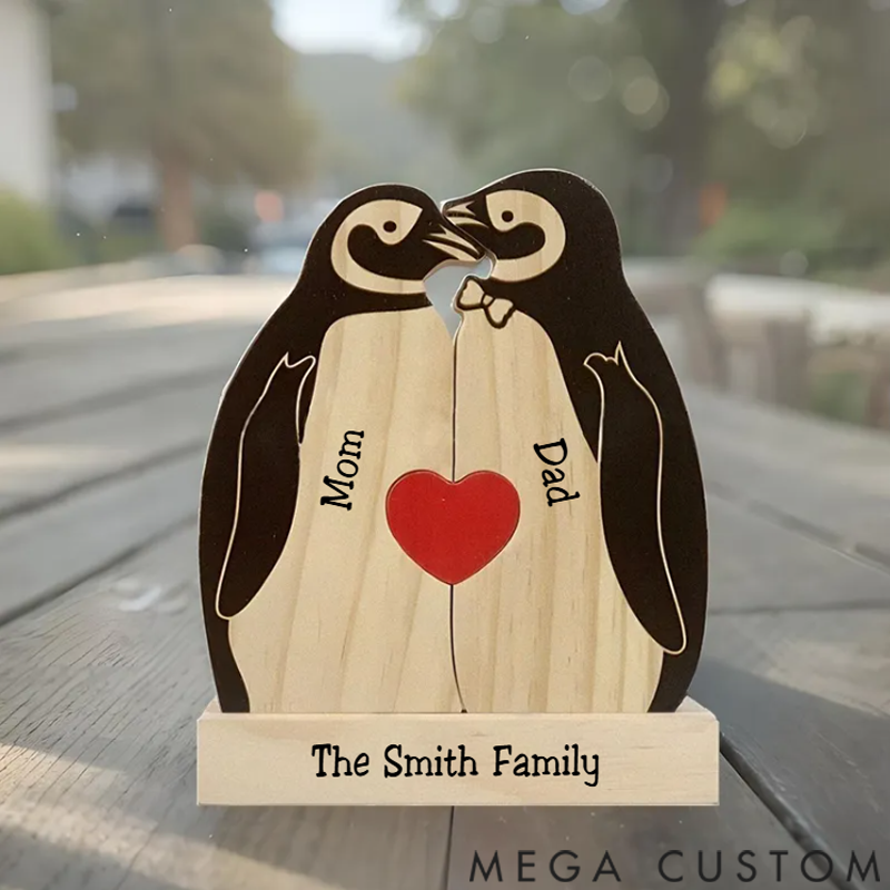Personalized Wooden Penguin Family Puzzle Wooden Puzzle Gift,Desk Decor