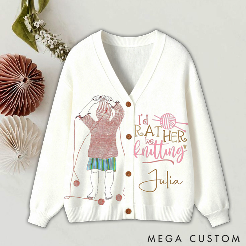 Personalized Custom Knitting Cardigan Christmas Knitting Lovers Rather Be Knitting  Custom Name Gift for Her