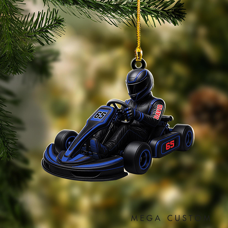 Personalized Racing Christmas Ornament Custom Name and Number Racer Racing Design Holiday Decoration Gift for Racers and Racing Lovers
