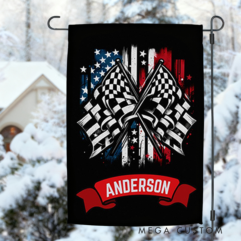Personalized Checkered Racing Bow Garden Flag Custom Name Flag Unique Decoration Flag for Racer and Racing Lovers
