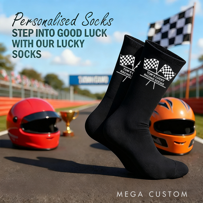 Personalized Socks with Custom Name Design Gift for Racers and Racing Lovers
