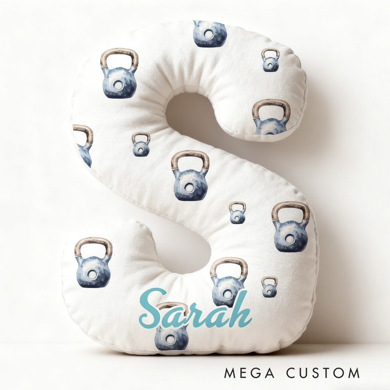 Personalized Barbell Blueberry Letter Pillow Graphic 3D Print Funny Letter Pillow Name Pillow Girly Health and Gym Fitness illustrations