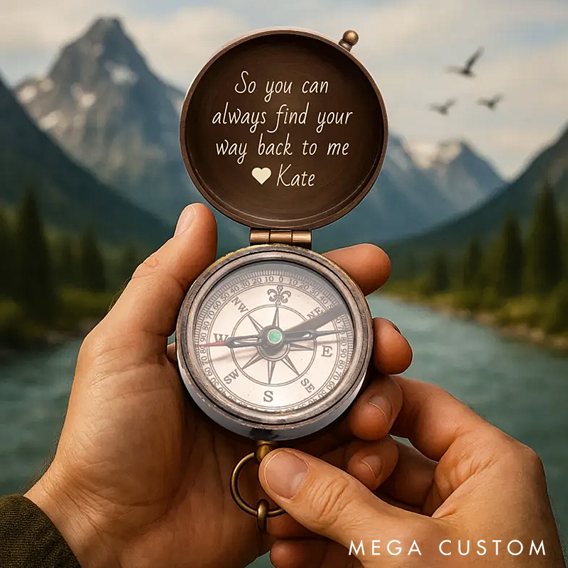 Personalized Engraved Compass Gift Custom Working Antique Brass Pocket Compass Vintage Christmas Gifts