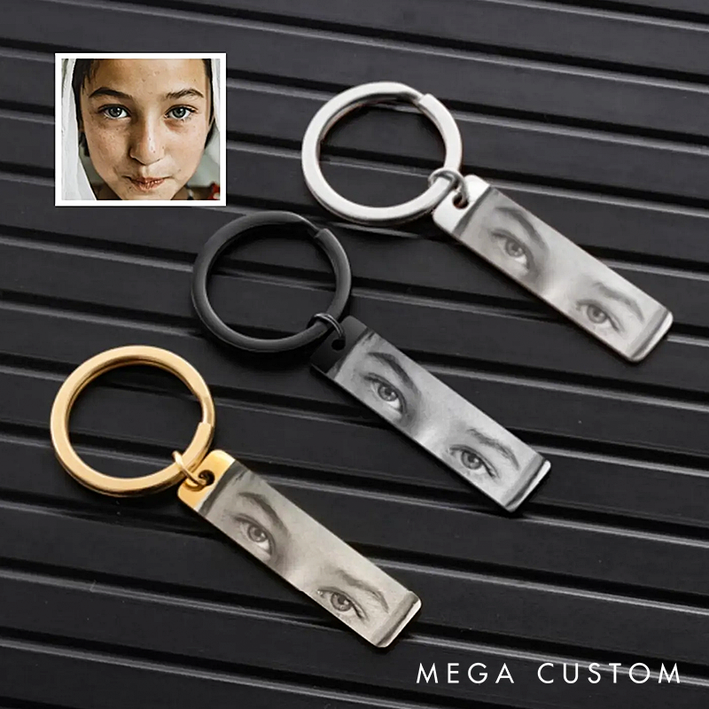 Personalized Human Eyes Keychain Engraved Your Eyes Photo keychian for Him or Her I with You keyring Birthday Gift for Boyfriend Lover