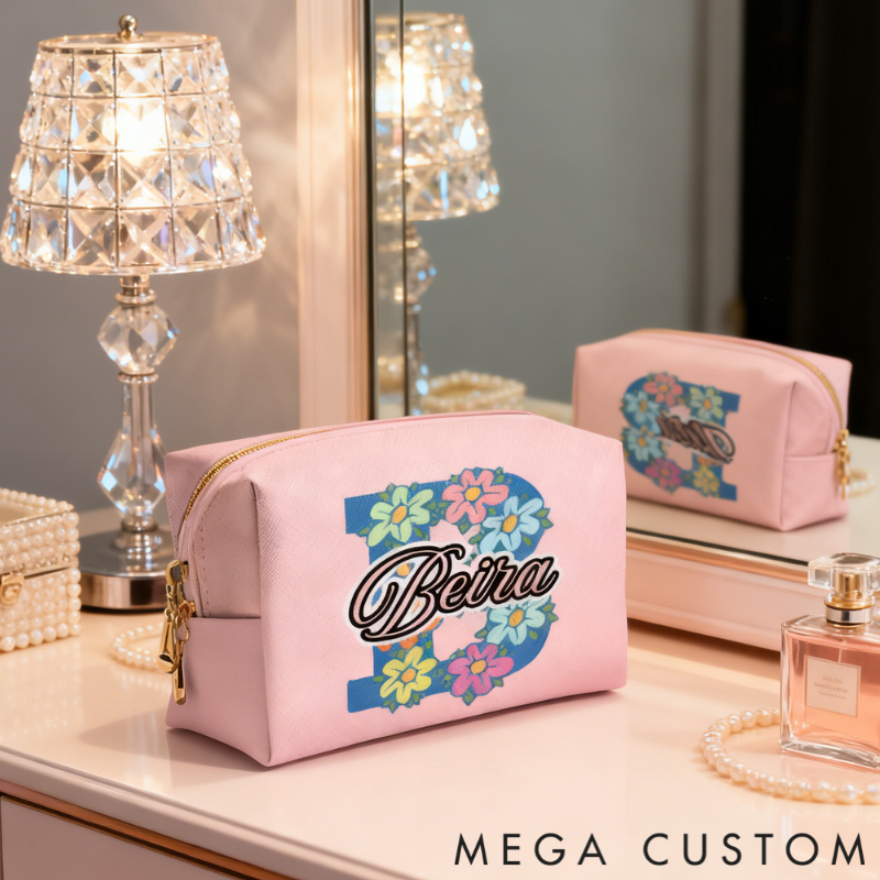 Personalized Floral Alphabet Toiletry Bag with Custom Name for Travel Daily Use