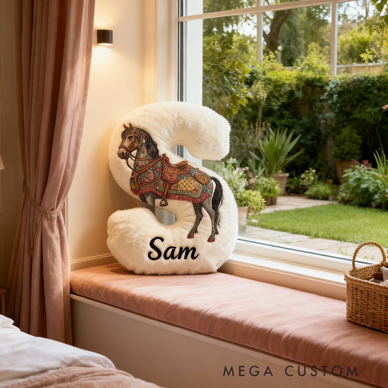 Personalized Riding Floral Letter Pillow Floral Horse Custom Name Festive Flower Decor with French Countryside Gifts for Family Graphic 3D Print Riding Lovers