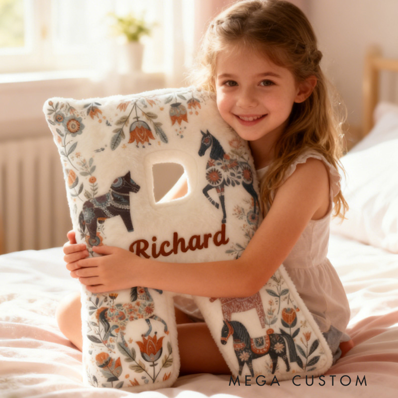 Personalized Riding Colorful Floral Letter Pillow Floral Horse Custom Name Festive Flower Decor with French Countryside Gifts for Family Graphic 3D Print for Riding Lovers Equestrian Lovers