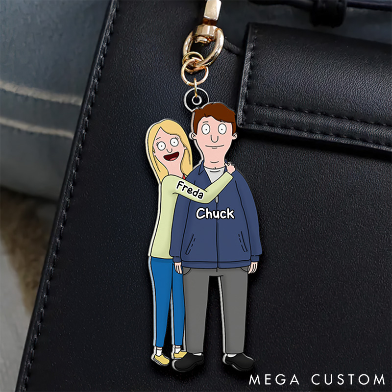 Personalized Christmas Cartoon Style Couple Keychain Custom Keychain Gifts for Couple Valentine's Gift Acrylic Keychain for Couple
