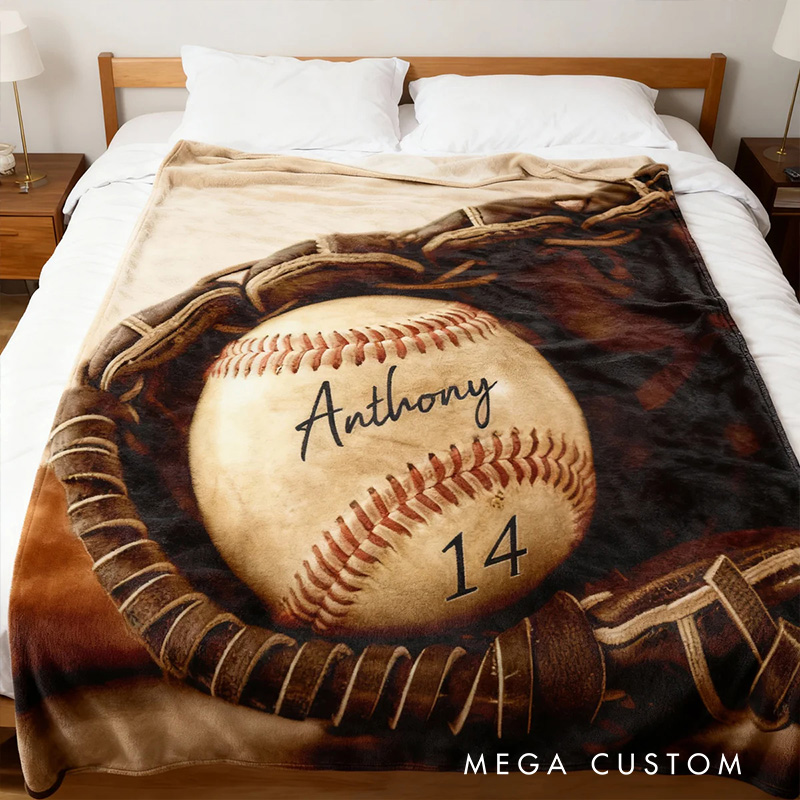 Personalized Baseball Blanket with Custom Name and Number Design, Cozy Up with Your Passion