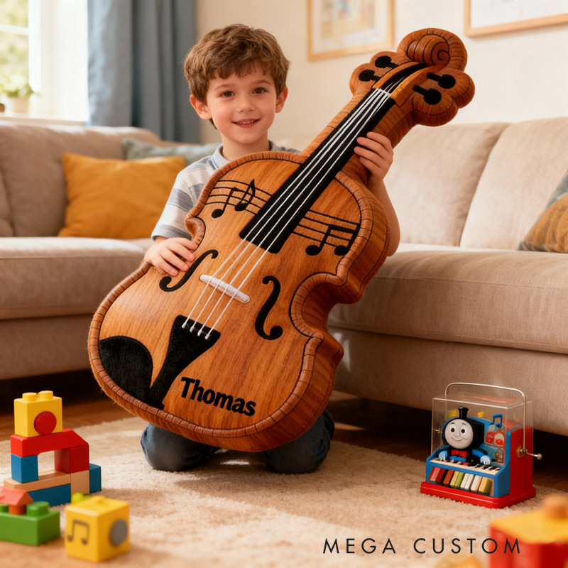 Personalized Graphic 3D Print Violin Pillow With Your Own Name Soft Stuffed Toy for Kids Music Lovers Unique Decorative Cushion for Room and Music Room