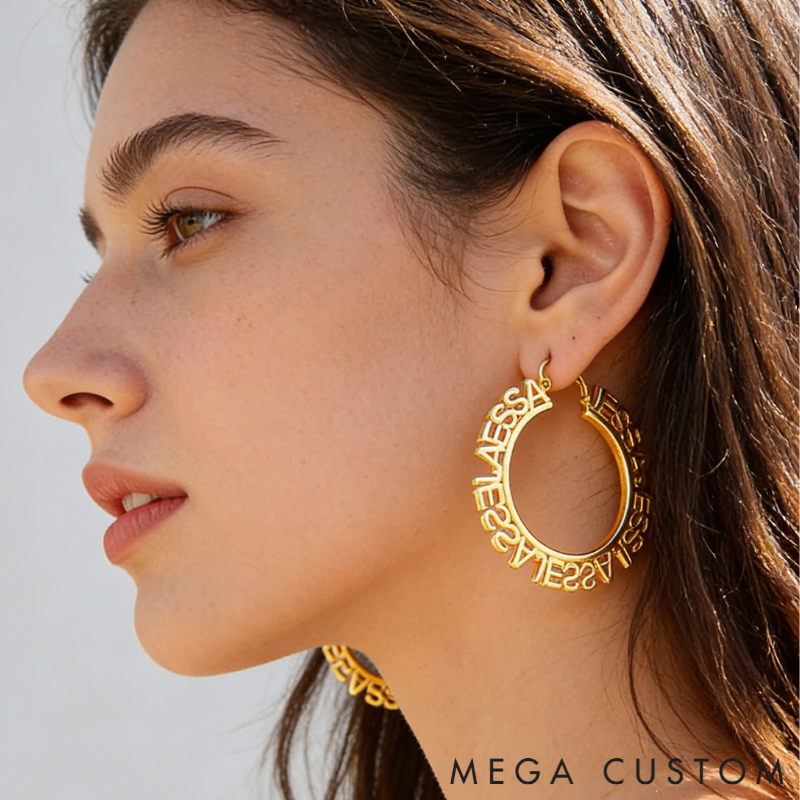 Personalized Custom Engraved Name Wrapped Large Hoop Earrings