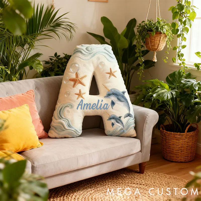 Personalized Graphic 3D Print Pillows Ocean Whale Letter Pillow, Custom Initial Pillow with name