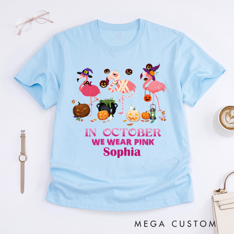 Personalized In October We Wear Pink Halloween Breast Cancer Awareness Fun T-shirt