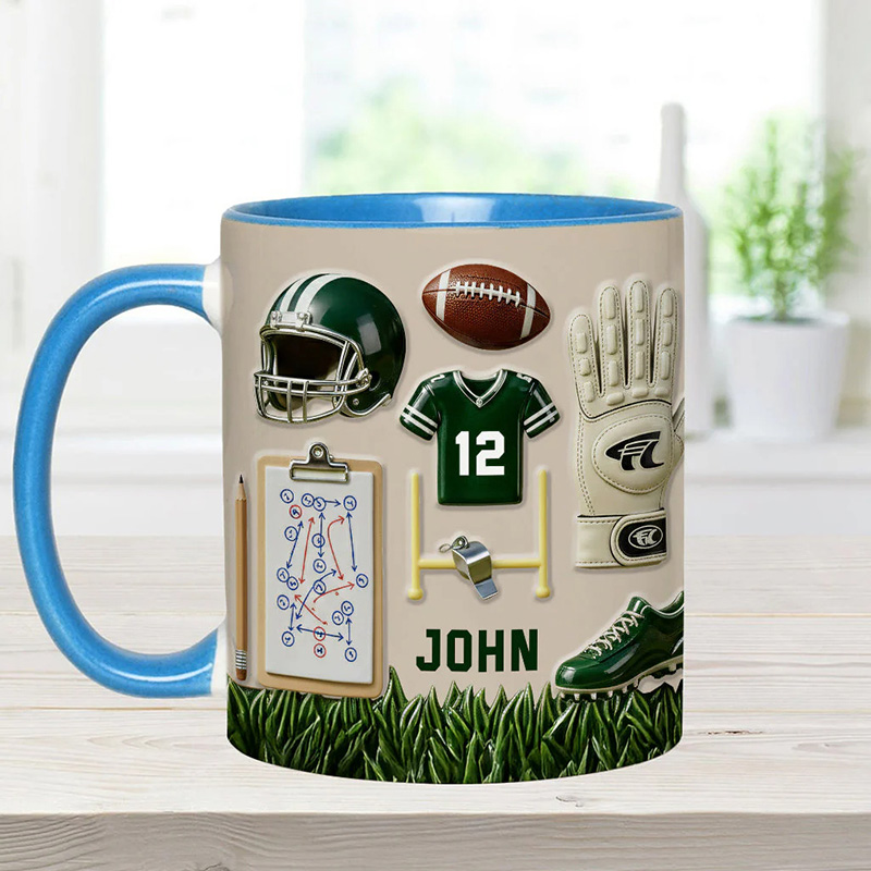 Personalized American Football Design Mug with Custom Name and Perfect Gift for Football Fans