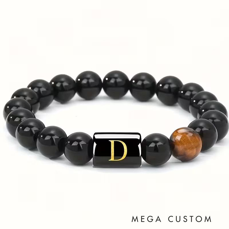 Personalized Tiger Eye Stone Letter Bracelet Fashion A To Z Letters Groomsmen Bracelets Men’s Gifts Valentine’s Day Gifts Dad Anniversary Gift for Him