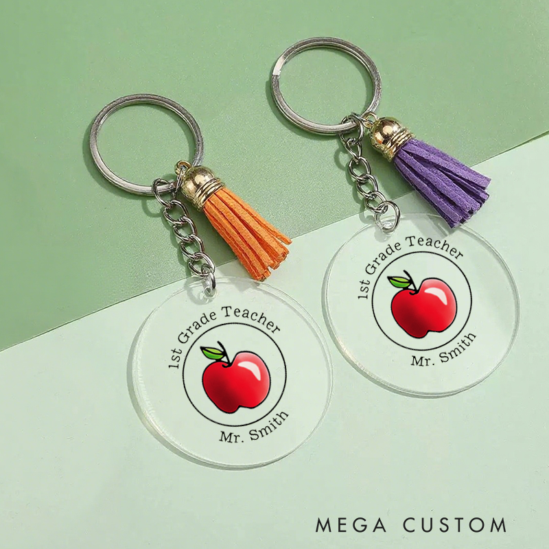 Personalized Acrylic Tassel Keychain for Teachers Customized 1st Grade Teacher Design Keychain Teacher Appreciation Gift 