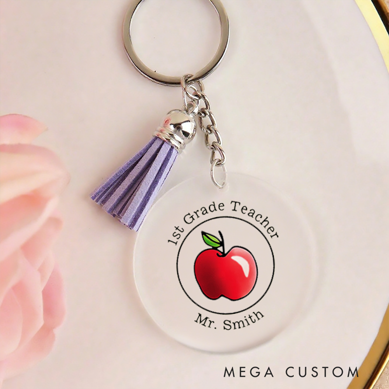 Personalized Acrylic Tassel Keychain for Teachers Customized 1st Grade Teacher Design Keychain Teacher Appreciation Gift 