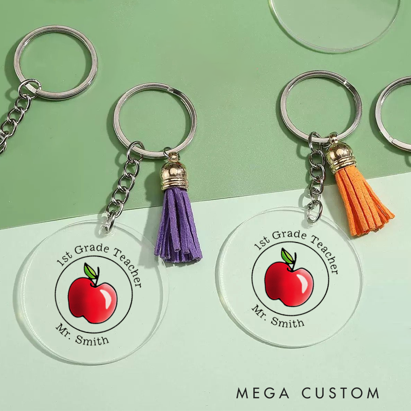 Personalized Acrylic Tassel Keychain for Teachers Customized 1st Grade Teacher Design Keychain Teacher Appreciation Gift 