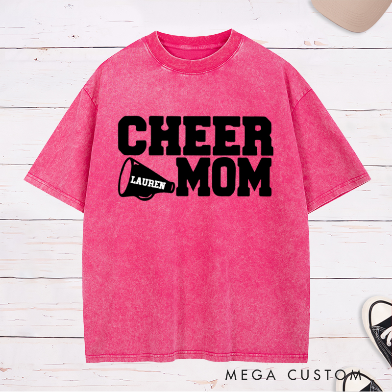 Personalized Cheer Mom Washed T-Shirt with Custom Name