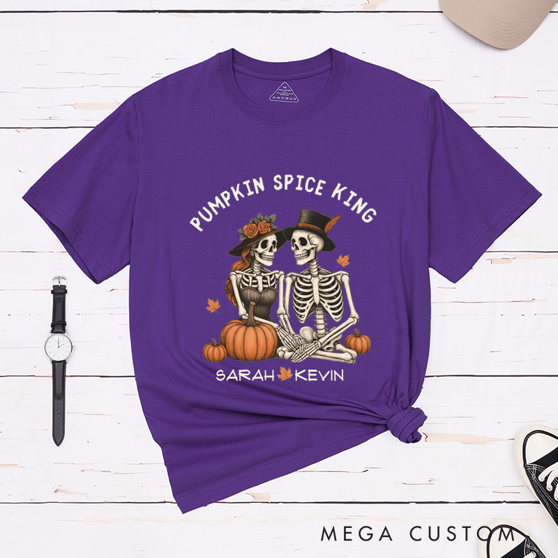Personalized Gothic Skull Couple Halloween Matching T-Shirt Skeleton T-Shirt for Couple