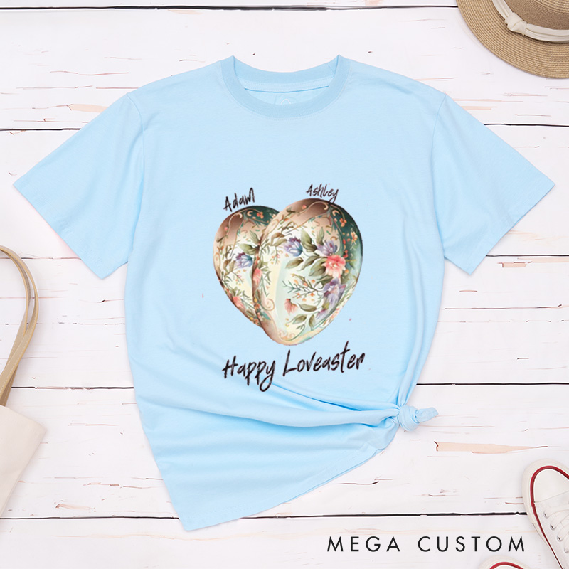 Personalized Easter Heart with Name Couple Easter Matching T-Shirt 