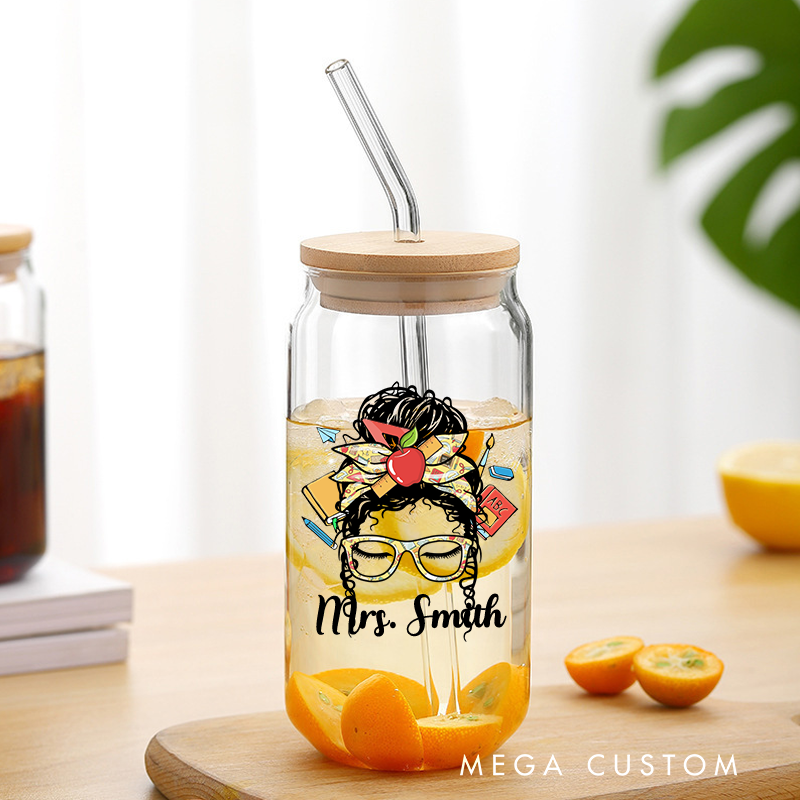 Personalized Teacher Tumbler with Lid and Straw Teacher Custom Glass Coffee Cup Teacher Heartwarming Gift