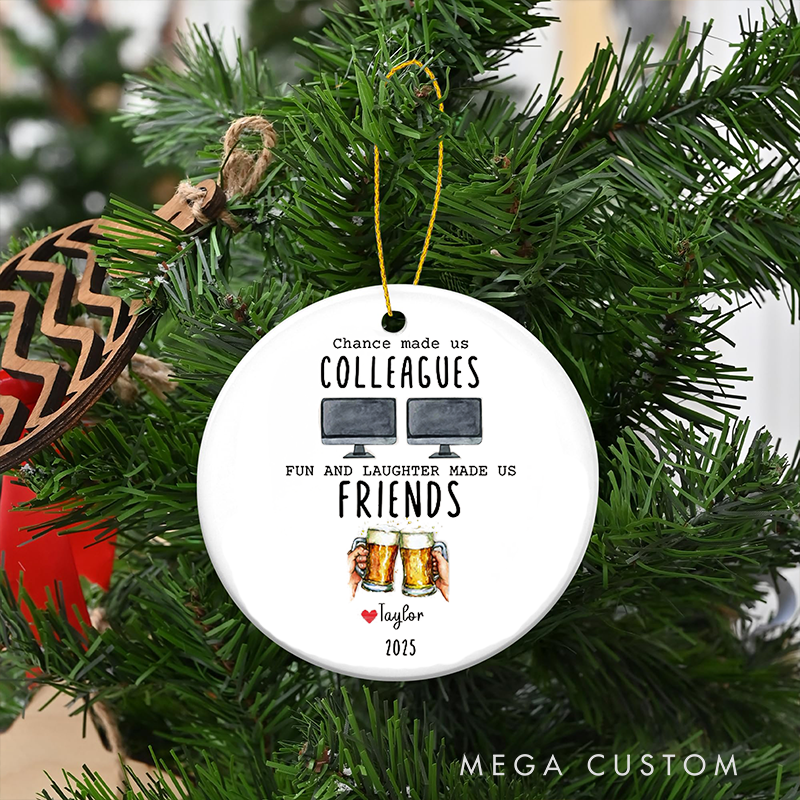 Personalized Christmas Ornament with Cumputer and Beer Design Gift for Coworkers