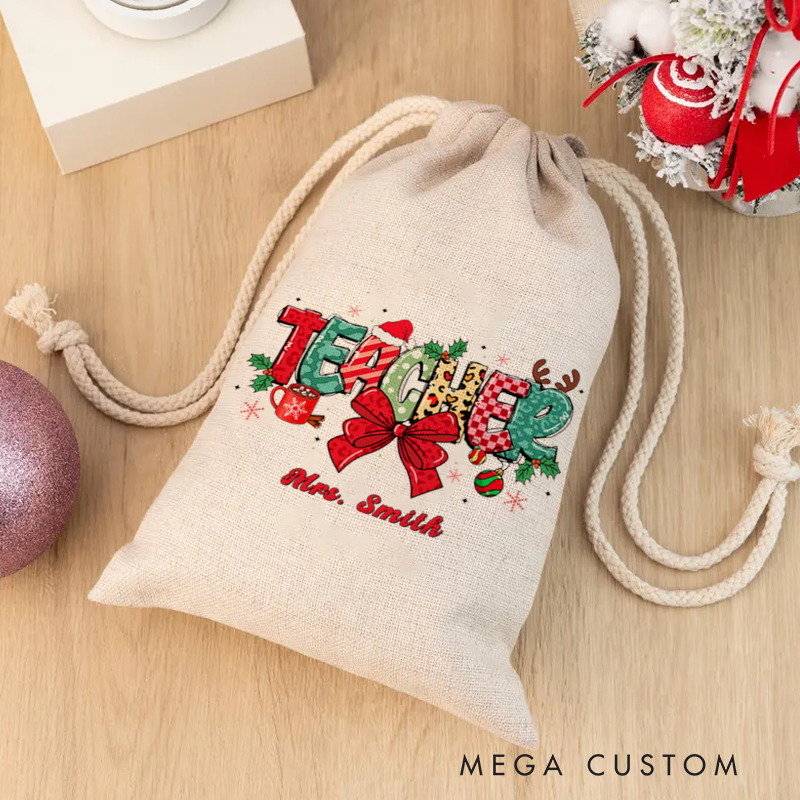 Personalised Christmas Santa Sack for Teachers Custom Cute Christmas Teacher Design Sack Christmas Gift