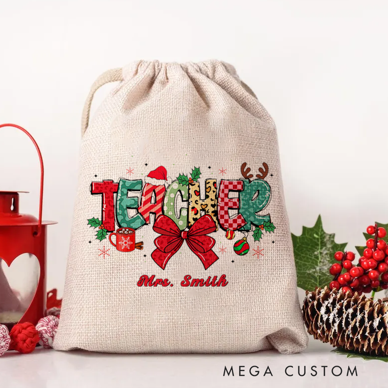 Personalised Christmas Santa Sack for Teachers Custom Cute Christmas Teacher Design Sack Christmas Gift