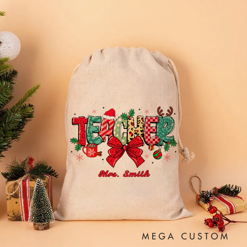 Personalised Christmas Santa Sack for Teachers Custom Cute Christmas Teacher Design Sack Christmas Gift