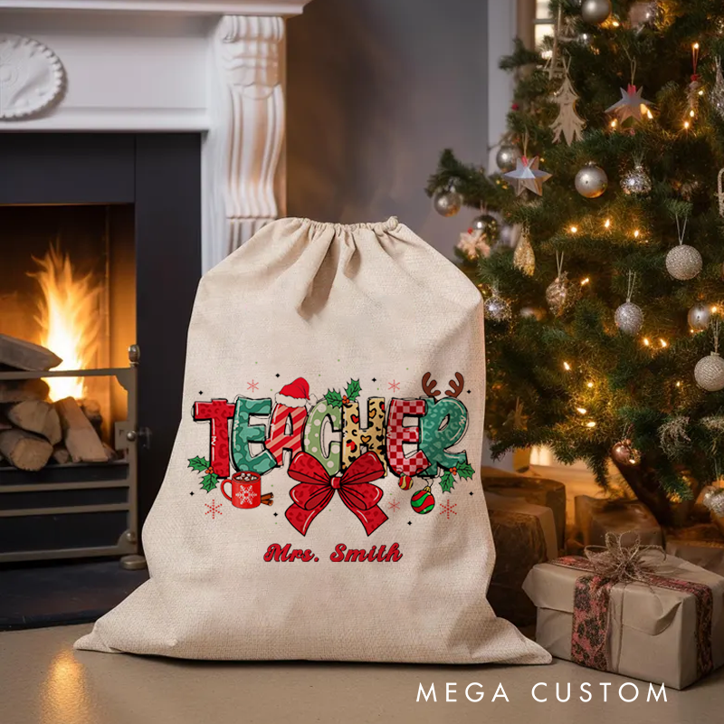 Personalised Christmas Santa Sack for Teachers Custom Cute Christmas Teacher Design Sack Christmas Gift