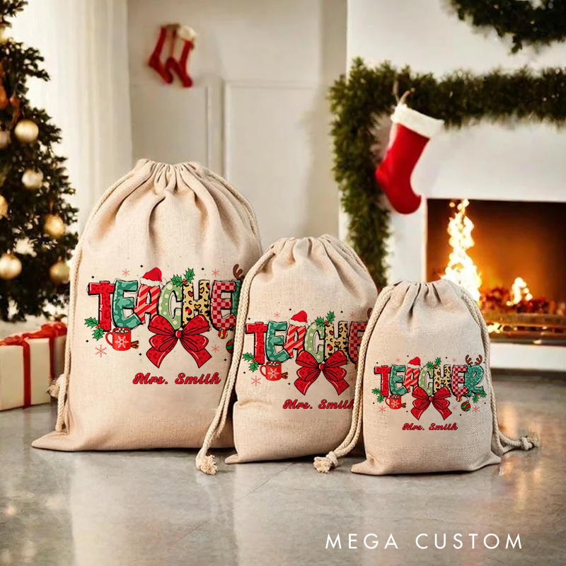 Personalised Christmas Santa Sack for Teachers Custom Cute Christmas Teacher Design Sack Christmas Gift