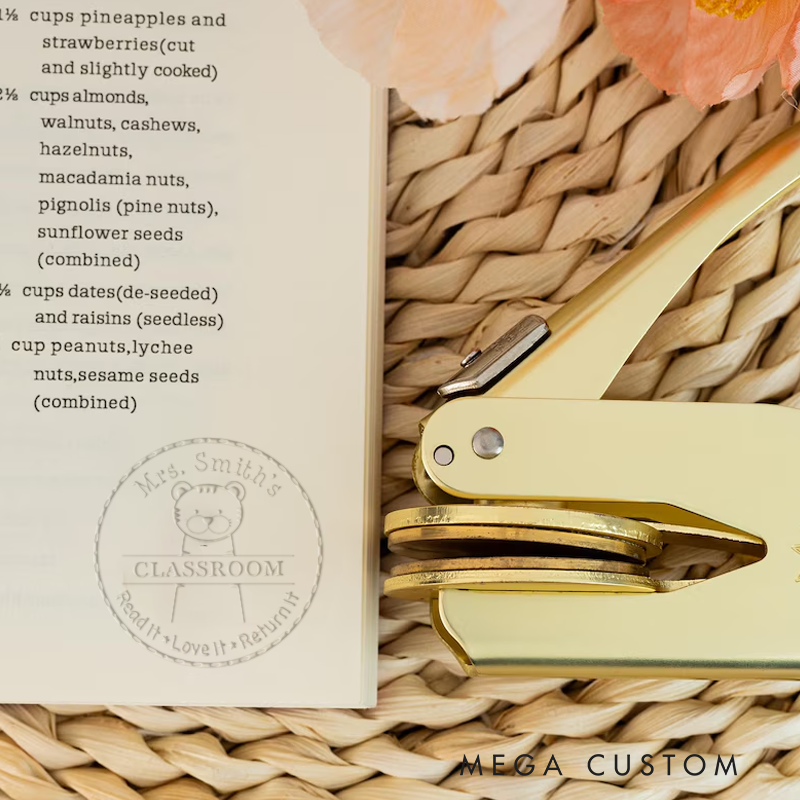 Personalized Teacher Book Embosser Stamp with Teacher's Room Design Thoughtful Gift for Teachers