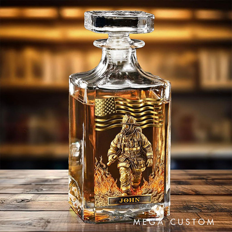 Personalized Firefighter Whiskey Decanter Set Custom Name Gift for Firefighters