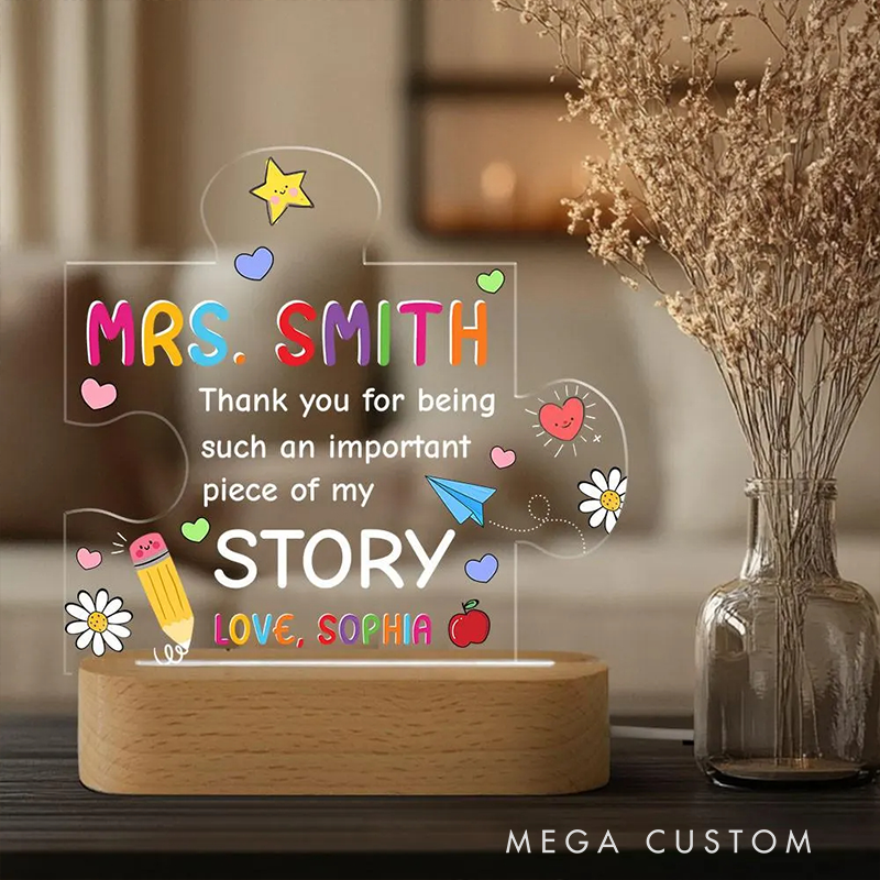 Personalized Teacher LED Desk Lamp with Thank You for Being Such an Important Piece of My Story Design Unique Gift for Teachers