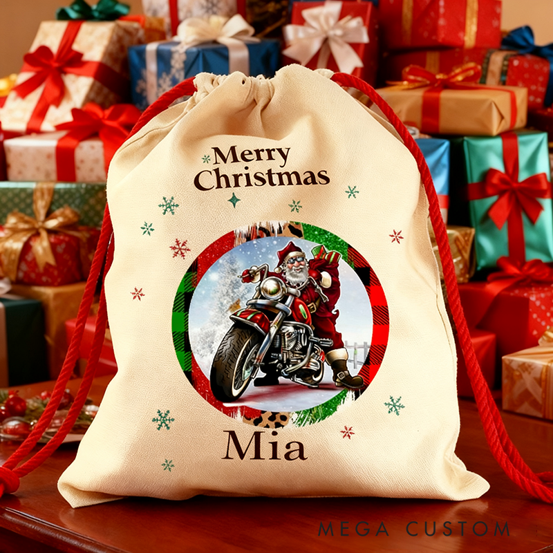 Personalized Santa's Ride Christmas Sack Custom Name and Size Gift Bag Vintage Christmas Bag