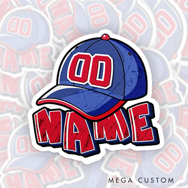 Personalized Baseball Cap Sticker with Custom Name and Number  