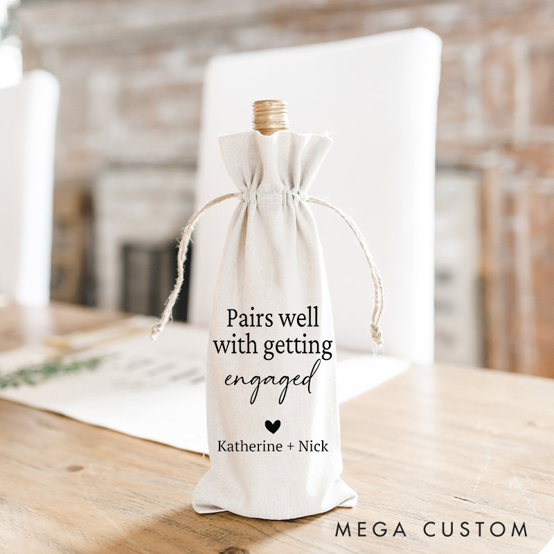 Personalized Pairs Well With Getting Engaged Couple Engagement Wine Bottle Bags