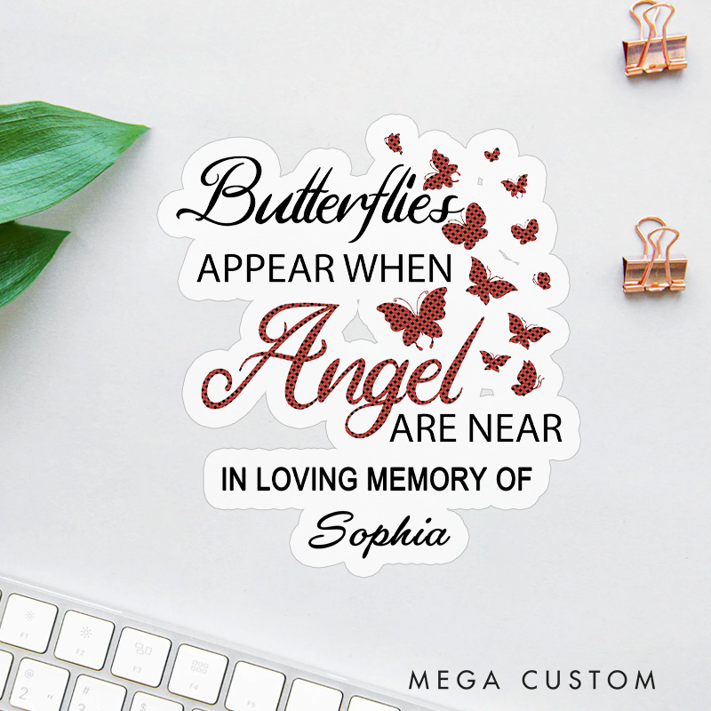 Personalized Butterflies Appear Memorial Sticker Polka Dot Angel Custom Name Sympathy Gift for Loss of Loved One Tribute