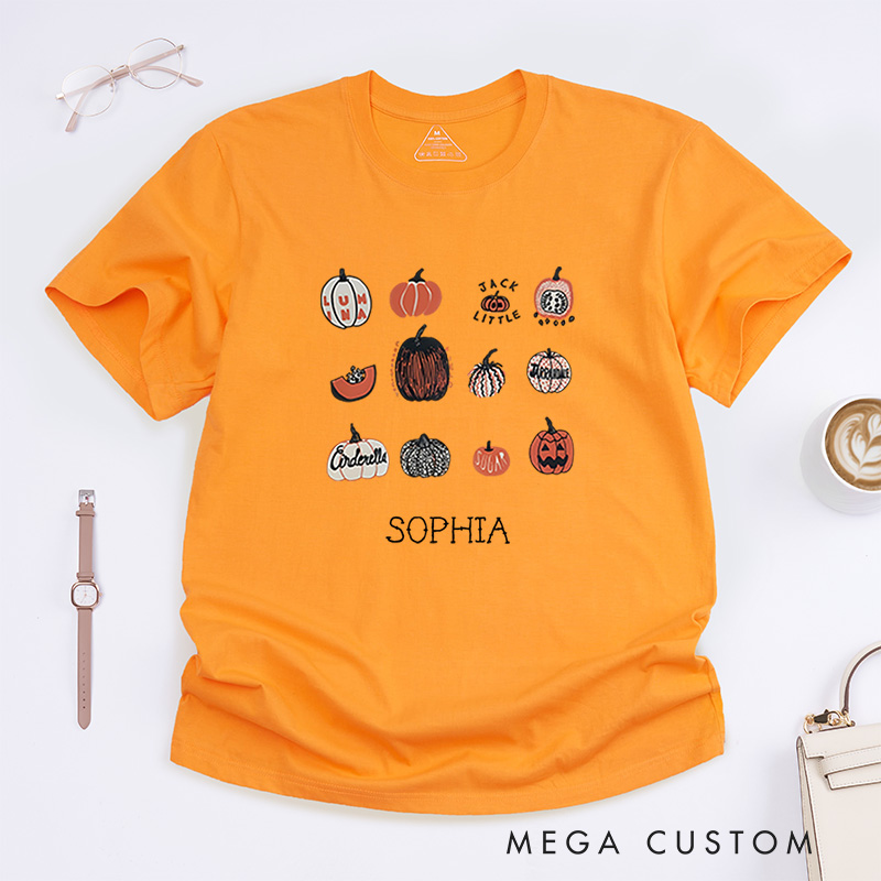 Personalized Playful Pumpkin Halloween T-Shirt Perfect for Fun and Festive Seasonal Celebrations T-Shirt