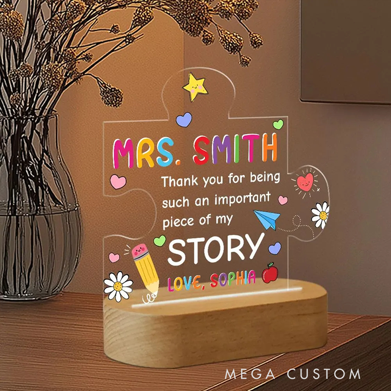 Personalized Teacher LED Desk Lamp with Thank You for Being Such an Important Piece of My Story Design Unique Gift for Teachers