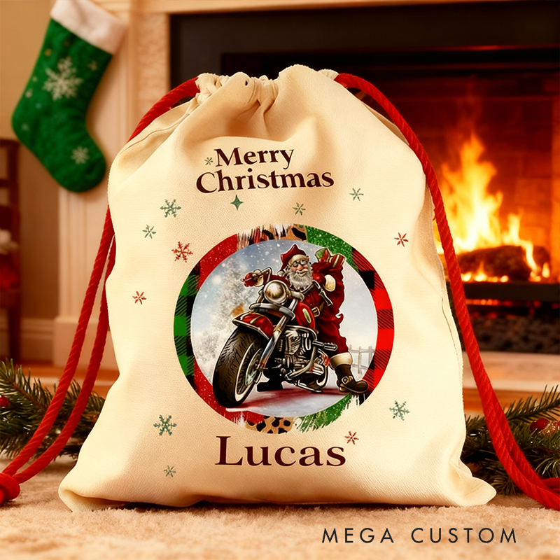 Personalized Santa's Ride Christmas Sack Custom Name and Size Gift Bag Vintage Christmas Bag