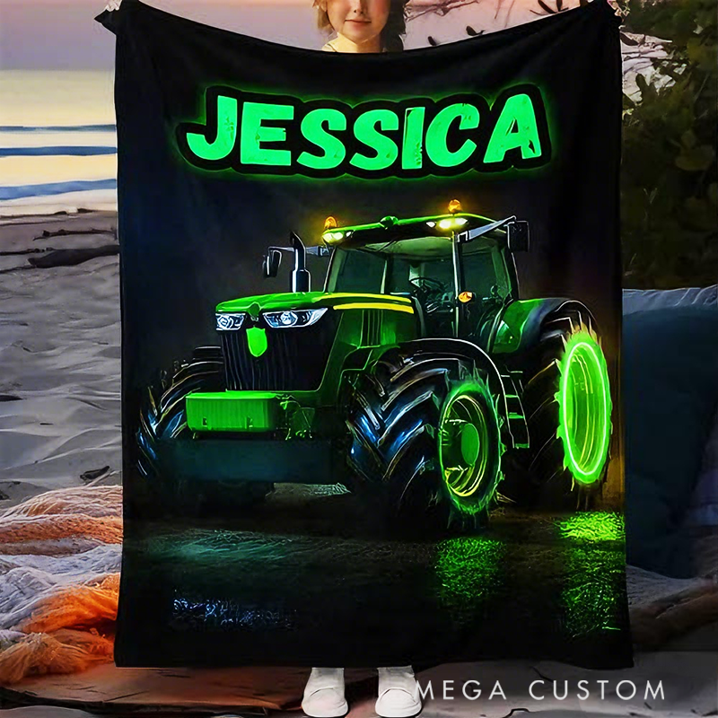 Personalized Green Monster Truck Blanket Custom Name Throw Blanket Gift