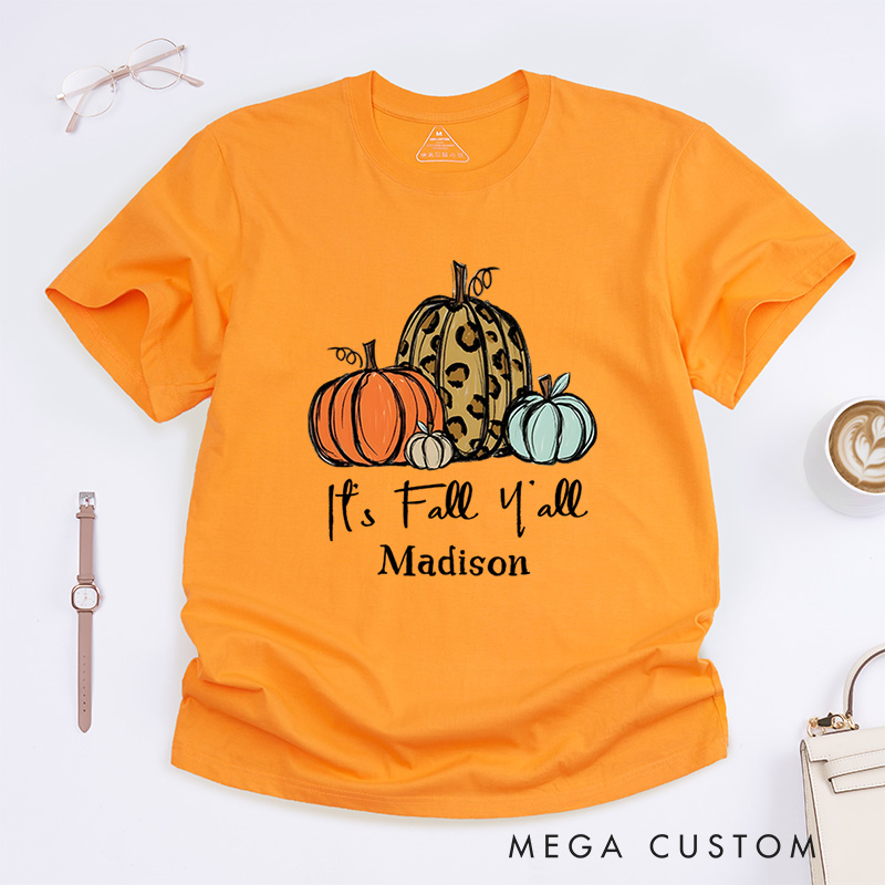Personalized It’s Fall Y’all Pumpkins T-Shirt Perfect for Celebrating the Festive Autumn Spirit T-Shirt