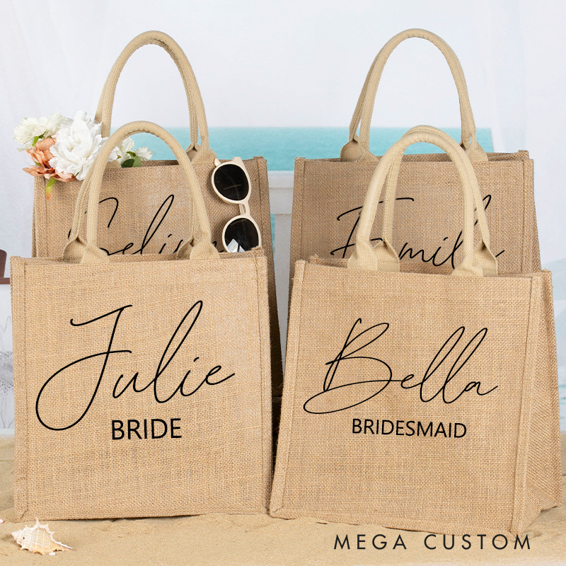 Personalized Bridesmaid Burlap Tote Bags Custom Beach Jute Bag Bridesmaid Proposal Bag Bachelorette Party Favors