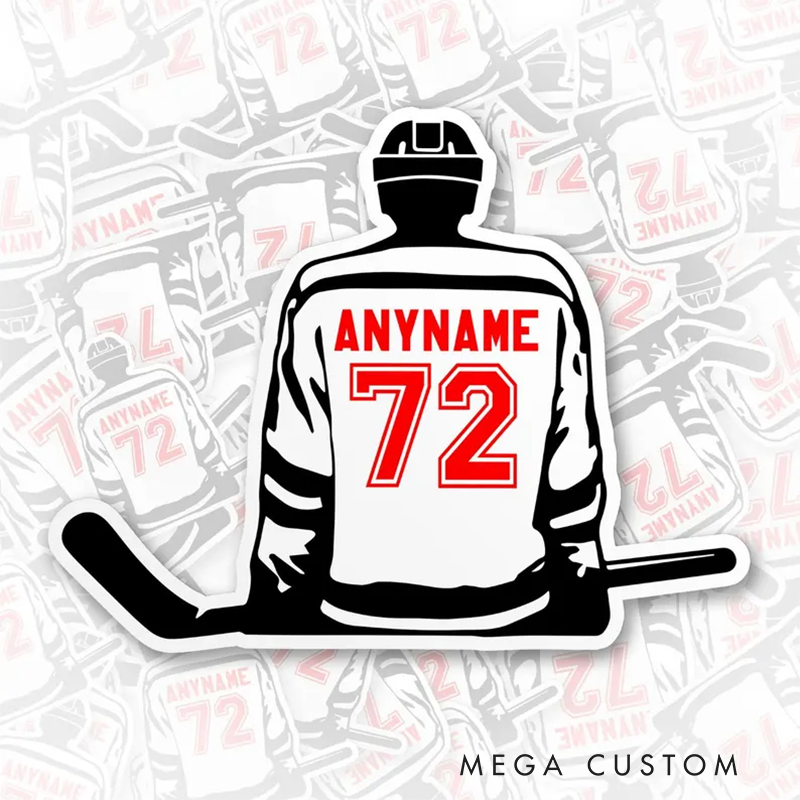 Personalized Ice Hockey Player Sticker with Name and Number Options