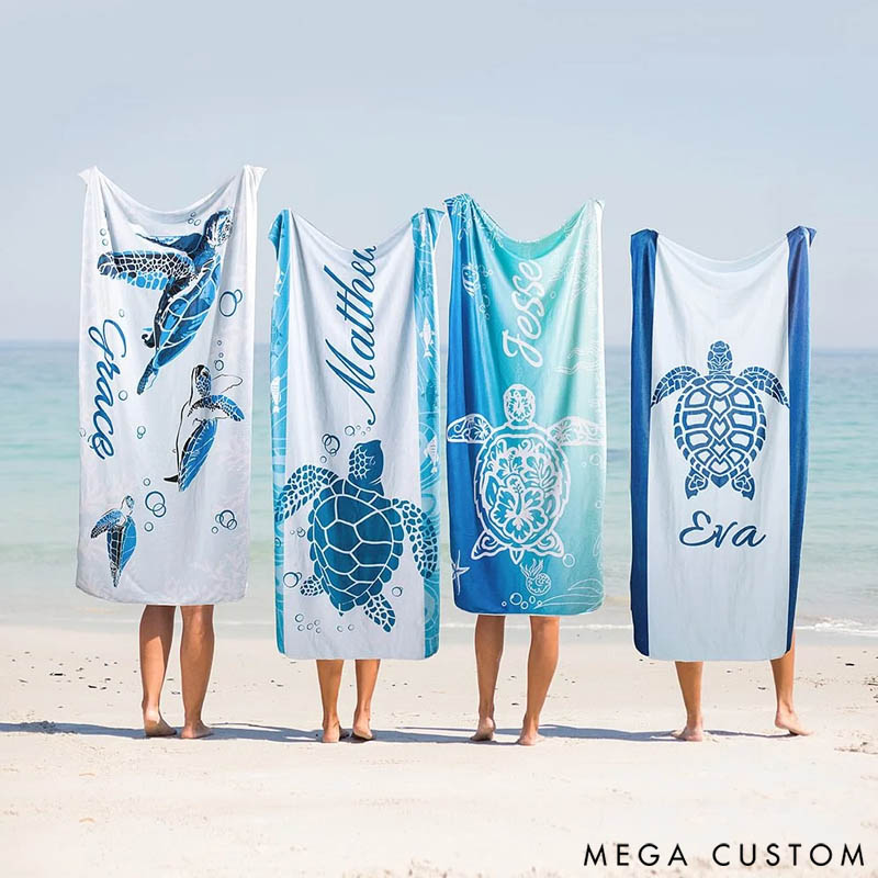 Personalized Underwater World Oversized Quick Dry Turtle Beach Towel with Name Summer Travel Essential Gift for Friend Family